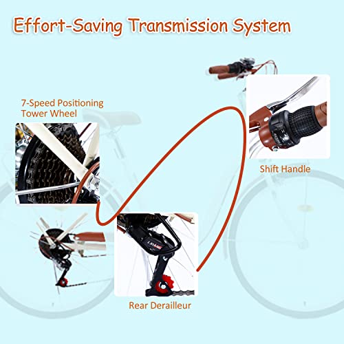 EFYTO 26 inch damesfiets, comfortabele fiets met mand, Nederlandse fiets, vintage, damesstadsfiets, damesfiets in retro… - Afbeelding 5