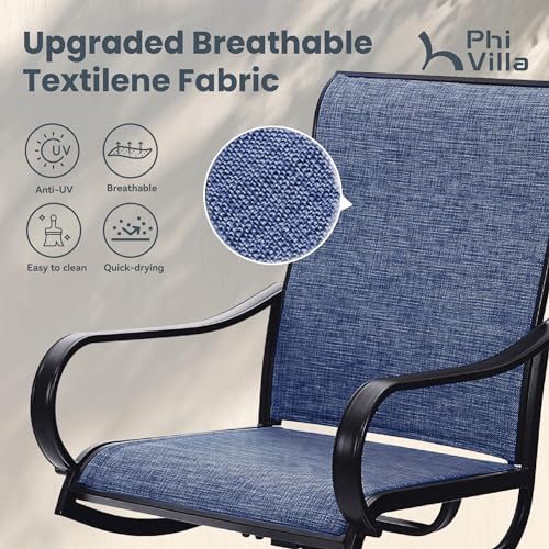 Image of PHI VILLA Swivel Patio Dining Chairs Set of 6, Textilene Mesh Fabric, Blue | High back ergonomic backrest. Black E-coated metal frame for outdoor, deck, lawn, garden. Rust-resistant, easy-clean