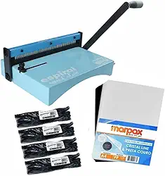 Kit Encadernadora Espiral Color Azul + 100 Capas e 100 Espirais Marpax
