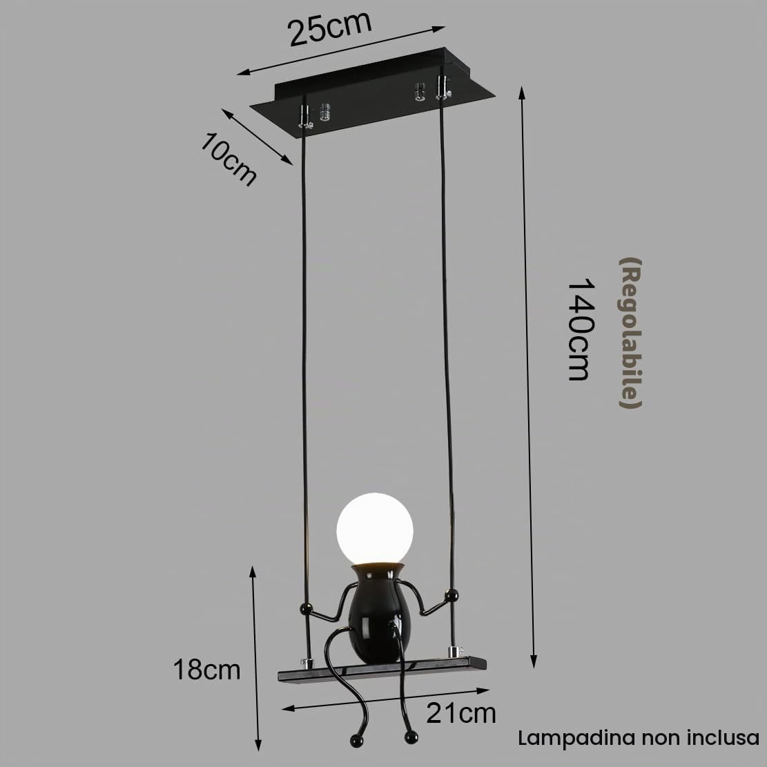 Creativo LED Illuminazione a sospensione Moderna Piccole persone Regolabile Luce a sospensione Sala da pranzo Ferro Cartone animato Bambola Lampadari Luci da soffitto E27 Vernice da forno Nero