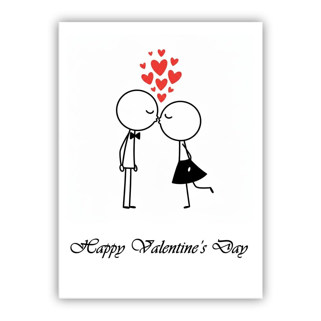 Multilingual Valentine’s Day Card – Cute Couple – Romantic Valentines Greeting Card for Husband, Wife, Boyfriend, Girlfriend (• English: Happy Valentine’s Day) — image 1