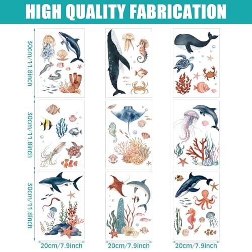 Calcomanías de pared de animales oceánicos acuarela x9 hojas miniatura 2