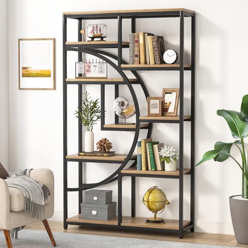 Image of Tribesigns Bookshelf Industrial 5 Tier Etagere Bookcase, Freestanding Tall Bookshelves Display Shelf Storage Organizer with 9-Open Storage Shelf for Living Room, Bedroom (Light Oak)