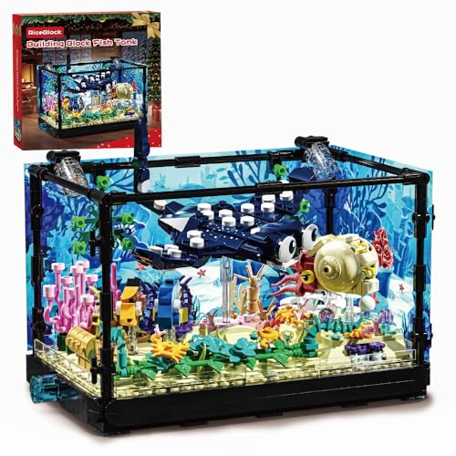 RiceBlock Fish Tank Aquarium Building Sets Holiday Toy, Ocean Theme Construction Toys, Educational STEM Creative Gift for Kids Ages 8-12 Boys and Girls, Ideal Gift for Christmas and New Year，889PCS