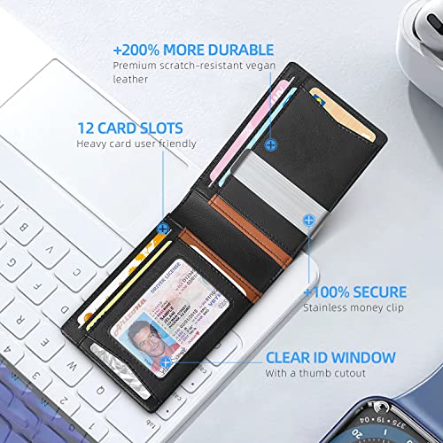 Image of Zitahli Slim Wallet for Men,RFID Blocking Leather Bifold with Money Clip | Minimalist Front Pocket Design, Holds 12 Cards, RFID Protection, Gifts for Men on Birthdays, Father's Day, and Christmas