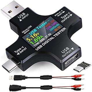 Dcolor USB C Tester,2 in 1 Type C USB Tester Color Screen IPS Digital Multimeter,Voltage,Current,Temperature,with Cable Support PD2.0/PD3.0,QC2.0