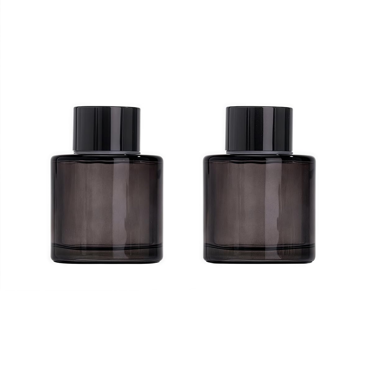 QUUPY 2Pcs 50ml/1.7oz Grey Glass Aromatherapy Diffuser Bottles Empty Refillable Essential Oil Containers for DIY Fragrance Home Bathroom Decor