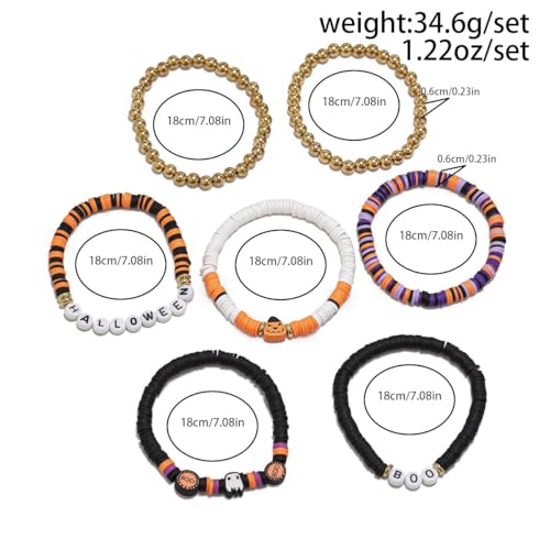 Beaded Bracelets for Women Stackable Pumpkin Charm Bracelet Set Ghost Stretch Bracelets Halloween Party Bracelets for Hand Accessories Jewelry(7 PCS)4