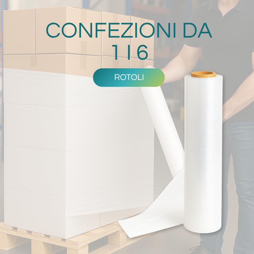 Palucart 6 Rotoli Pellicola Film Estensibile Bianco, spessore 23my, peso 2,4kg h50cm