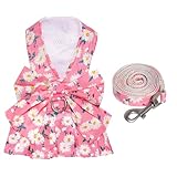 YKYUASD Dog Dress Bowknot Harness and Leash Set Adjustable Puppy Harness Mesh Vest Set Bow Knot Pet Clothes for Small Girl Dog Cat (X-Small, Pink)