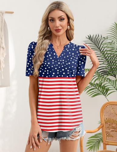 Image of Zeagoo Women Blouses Puff Short Sleeve Tops V Neck Dressy Casual Spring Shirts Boho Floral Cute Clothes 2026