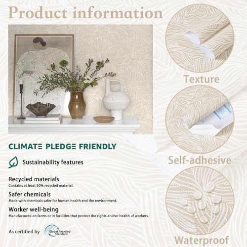 Heroad Boho Peel and Stick Wallpaper Neutral Floral Contact Paper Beige Yellow Modern Removable Self-Adhesive Wallpaper for Bedroom Living Room Cabinets Decoration Thicken Vinyl Roll 17.3" x 197" by Heroad - Used condition - Image 3