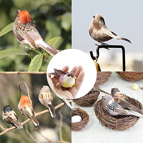 4Piezas Pájaros Artificiales,Pájaro Artificial con Pinzas,Pajaro Decorativos con Plumas para Manualidades DIY Decoración Jardín de Casa Adorno de Fiesta de Boda