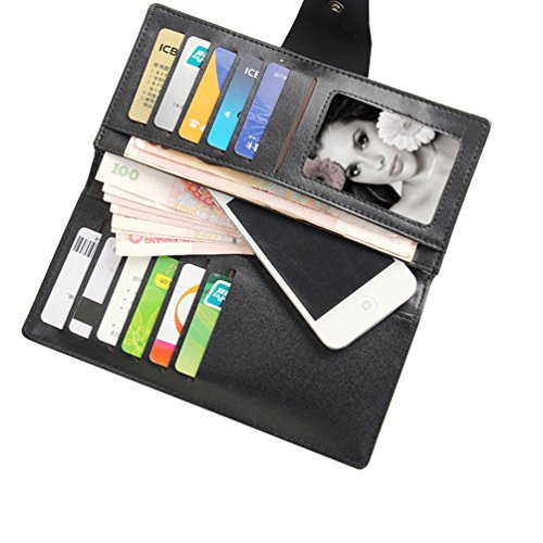 Shinywear Women's Black Long Skull Studded Purses Genuine Leather Card Holder Wallet3