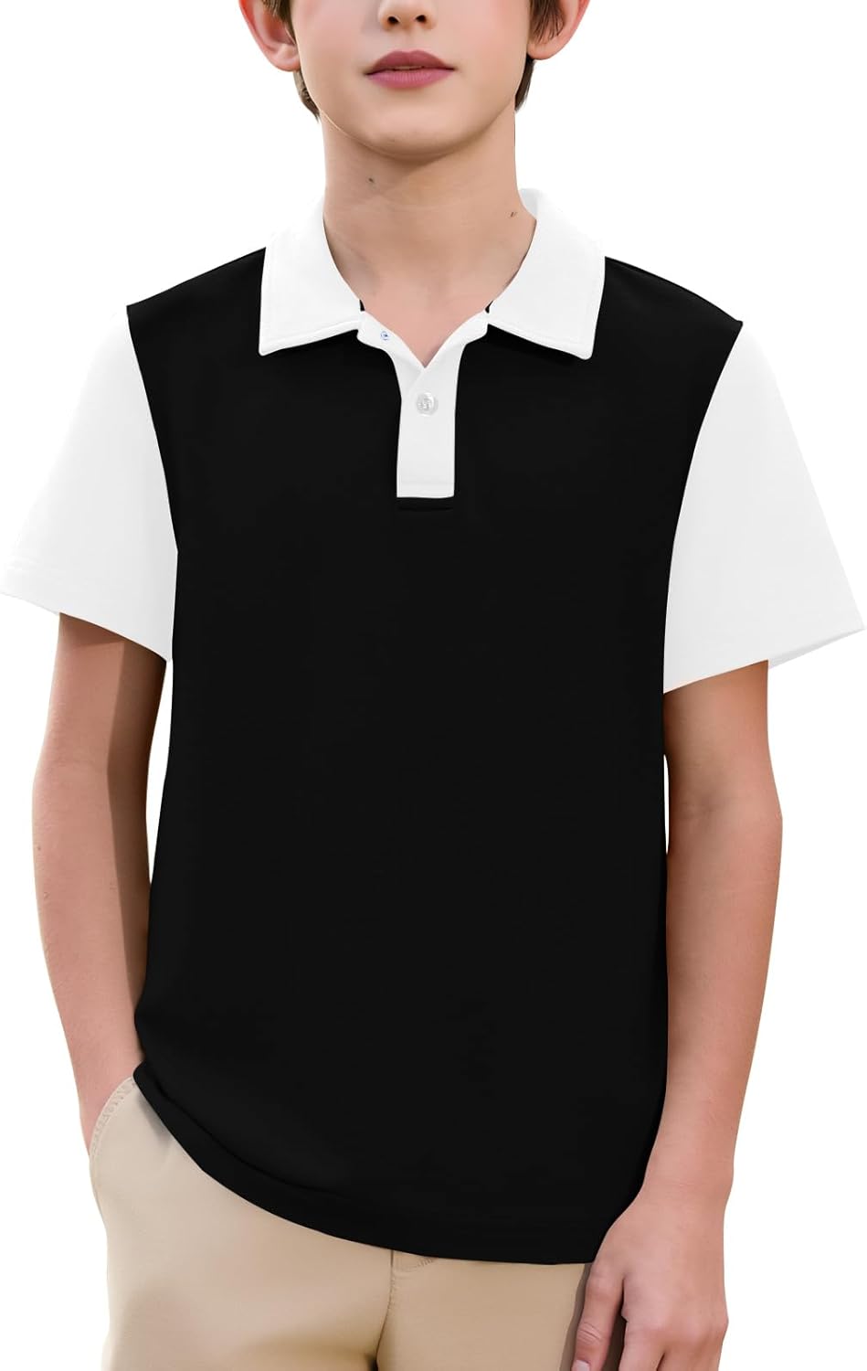 Haloumoning Boys Short Sleeve Polo Shirt Kids Color Block Collared School Uniform Shirts 5-14 Years
