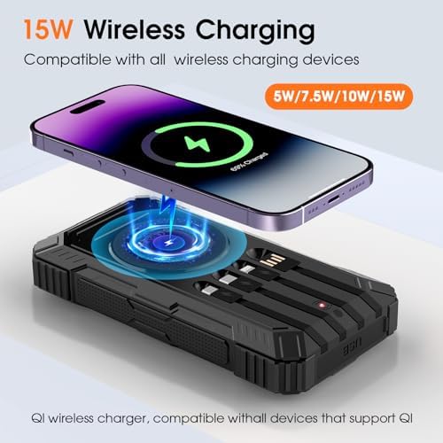 BLASOUL Solar Power Bank,49800mAh Wireless Portable Phone Charger with 4 Built-in Cables,22.5W Fast Charging USB-C in/Output External Battery Pack for iPhone,Android,Perfect for Hiking/Camping — view 2