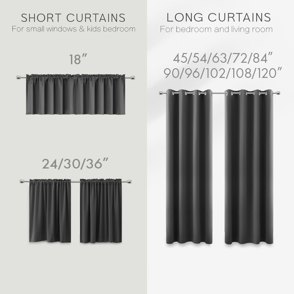 Image of Charcoal Grey Curtains for Bedroom 2 Panel Set Grommet Thermal Insulated Light Blocking Darkening Cloth Fabric Blackout Curtains for Living Room Rental Bathroom Window,63 Inch Length,Dark Gray