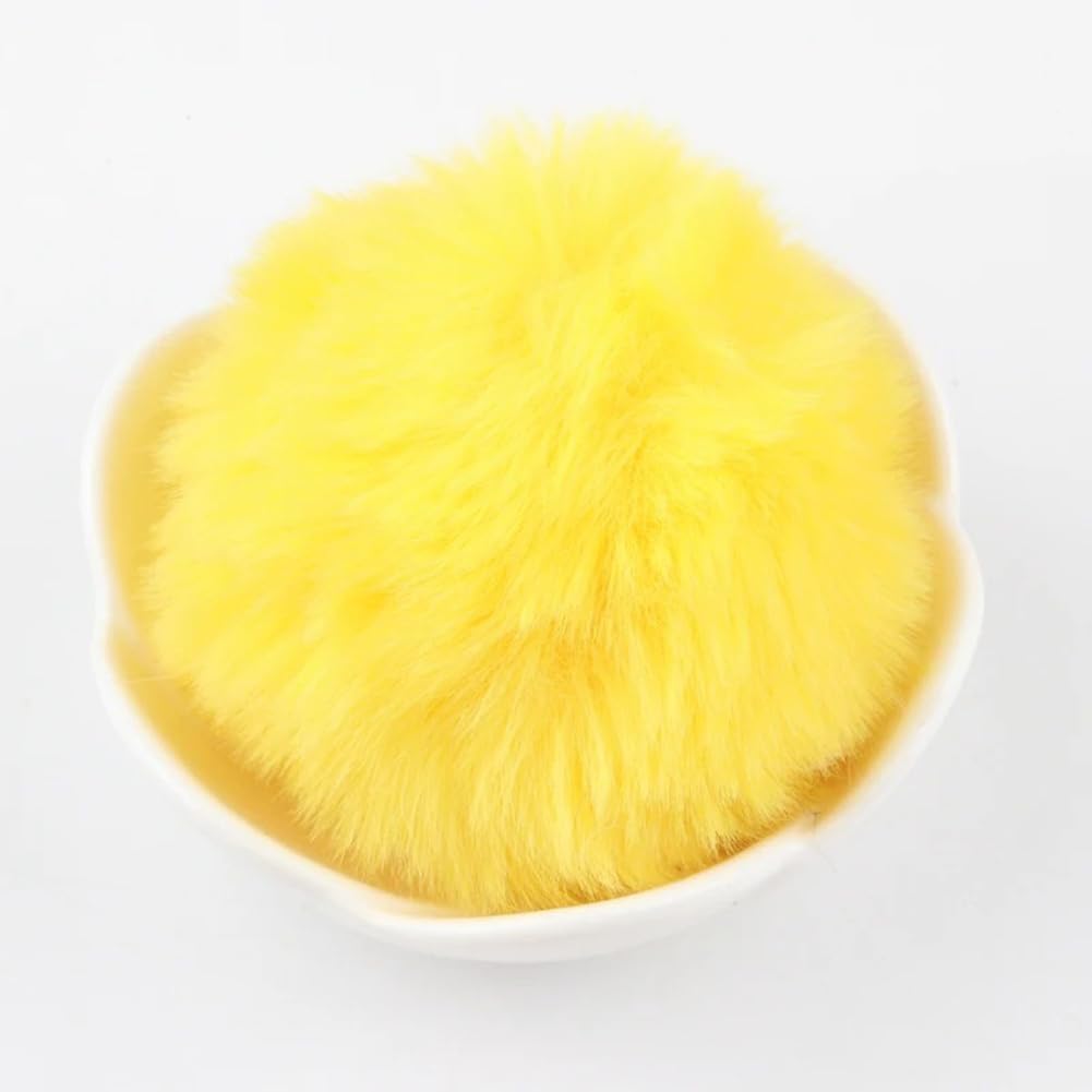 Queenbox 3.1in 25PCS Artificial Fur Pom Pom Ball with Elastic Loop, Detachable Fluffy Hat Pompom for Knitting Beanie Clothing Shoe Scarf Glove Bag Keychain, Yellow