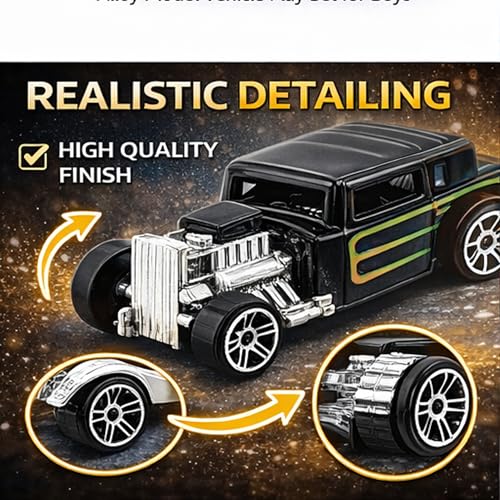 Image of PLUSPOINT Vintage Diecast Metal Cars 6Pcs Alloy Model Vehicles Toy Car Play Set for Boys Die-Cast Toy Vehicle Racing for Kids Birthday Decorations Gift and Model Collectors, Cake Toppers