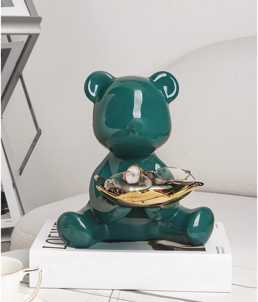 KITCISSL Decorative Tray Key Bowl for Entryway Table, Coffee Table Decor Bear Jewelry Dish Tray, Ceramic Home Decoration Porch Ornaments Key Phone Watches and Candy Tray, Gift (Color : Silver A)