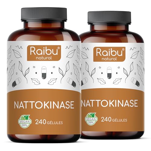 Nattokinase 20.000 FU/g Raibu hautement dosé : 480 gélules sans additifs de natto de soja