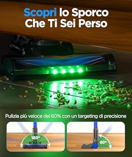 VersLife Z8 Aspirapolvere Senza Fili 40KPa, Scopa Elettrica Leggera con Filtro HEPA, Luce LED Verde, Autonomia 45 Min, Design Autoportante, per Pavimenti Duri, Tappeti e Peli di Animali