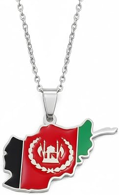 Afghanistan Map Flag Pendant Necklace for Men Women - Afghan Stainless Steel Jewelry - Meaningful Christmas and New Year Gift Accessories With Bag