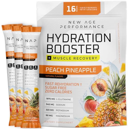 New Age Performance Hydration Packets, Electrolytes Powder, Liquid Enhancer for Dehydration Relief, L-Glutamine Amino Acids for Muscle Workout Recovery, Sugar Free & 0 Calorie, 16 Packets (Variety)