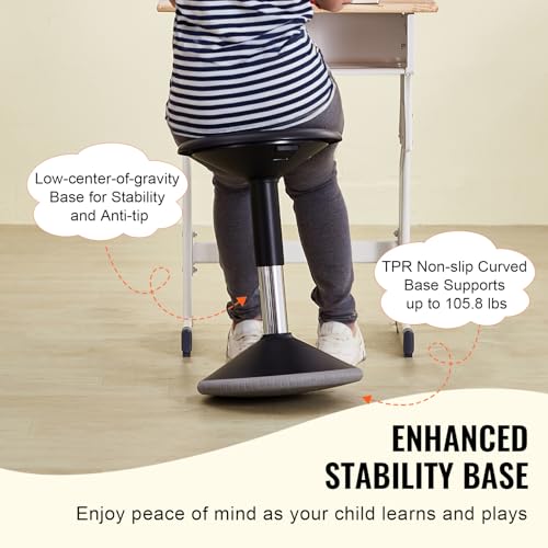 Image of VEVOR Wobble Chair, Height-Adjustable (15.7-21.7 inch) Active Chair, Flexible Seating Wobble Stool Made of PVC+ABS Improves Focus & Posture, Ideal for Schools, Office and Home, Age 12-18, Black