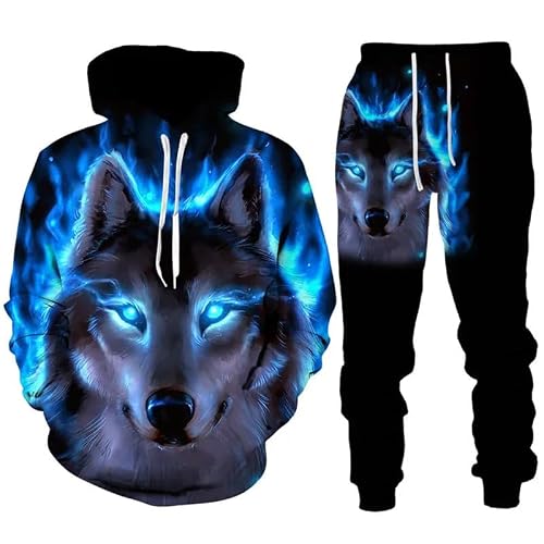 keepmore Wolf 3D Printed Tracksuit Set Men Women Hoodie and Pants 2pcs Set Hip Hop Streetwear Oversized Casual Sportswear