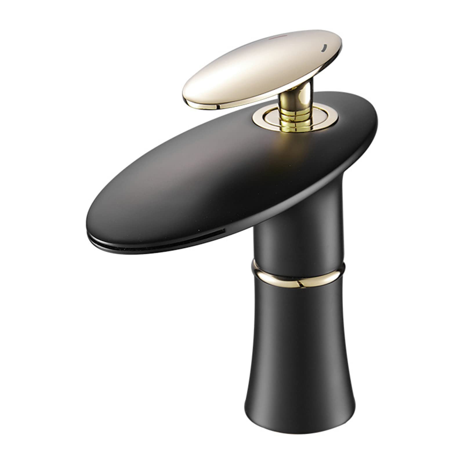 ZYCHSJXA Basin Tap, Hot and Cold Water Sink Brass, Waterfall Spout Single Handle Bathroom Taps Mixer Faucet High, Black(Black,Short)