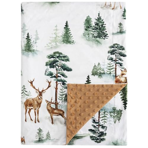 Image of PHF Minky Baby Blanket for Boys, 30x40 Inches Soft Double Layer Baby Blankets with Dotted Backing, Receiving Blanket Bed Throws for Newborn, Infant, Babies, Woodland & Animals
