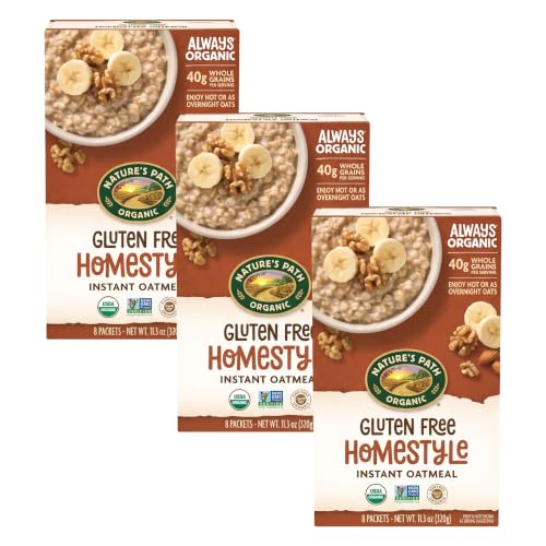 Nature's Path Organic Gluten Free Homestyle Instant Oatmeal, Non-GMO, 40g Whole Grains, 11.3 Ounce (Pack of 24)