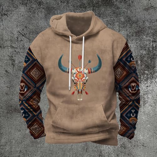 Mens Cowboy Hooded Sweatshirts Long Sleeve Western Tribal Aztec Hoodies Fall Oversized Graphic Print Pullover Tops2
