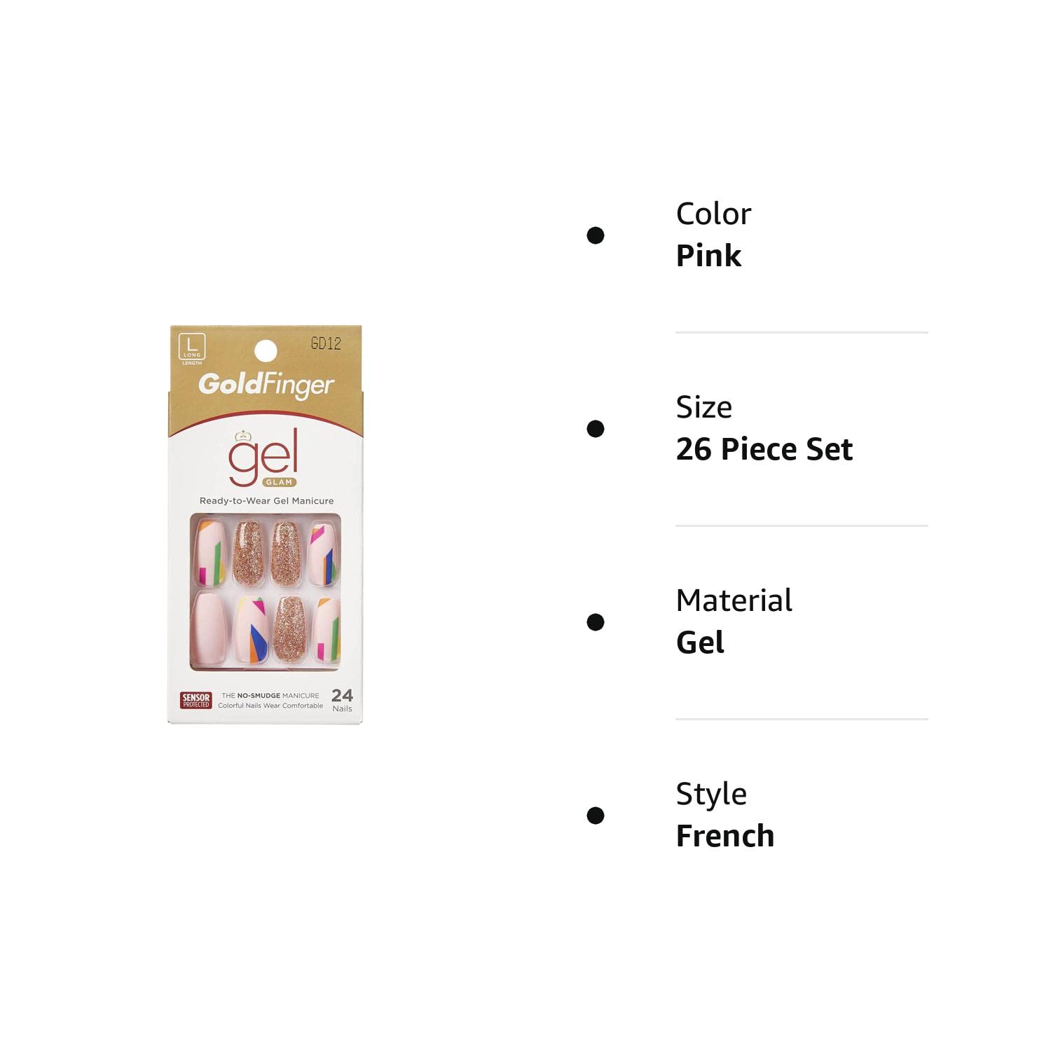 GoldFinger Full Cover Nails Press On 24 False Nails Long Length