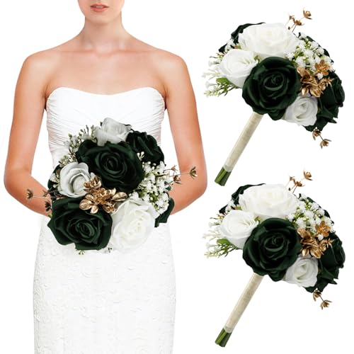 DIYDOFUN Wedding Bridesmaid Bouquets Set of 2, Artificial Silk Flowers