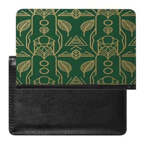 Peel And Stick Art Deco Passport Holder for Travel Document Holders PU Leather Credit Card Holder Minimalist Front Pocket Wallet Fashion Passport Wallet Cover Case Slim Bifold