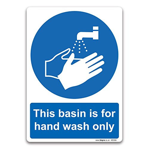 Stika.co Hand Wash Only Basin Sign, Self-Adhesive Vinyl Mandatory Safety Sign, BS EN ISO 7010 Compliant, A6 148x105mm