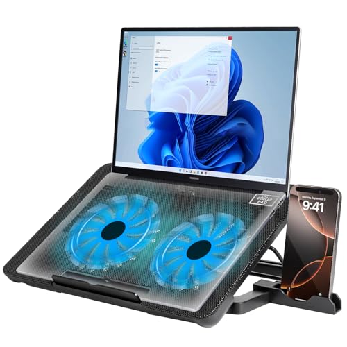 BODANBRO Laptop Gaming Cooling Pad Stand - Height Adjustable Stand with Two Quiet Fan with USB Interfaces Charging and Cooler Power Charging Port - Turbofan for Gaming Notebook and Office Laptops