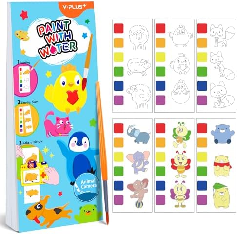 YPLUS Pocket Paint with Water Book for Toddler, Art Activities Craft Toys Watercolor Painting Paper for Kids,Gift for Kids Ages 1-3, 2-4, 4-6,Drawing with Brush-Animals