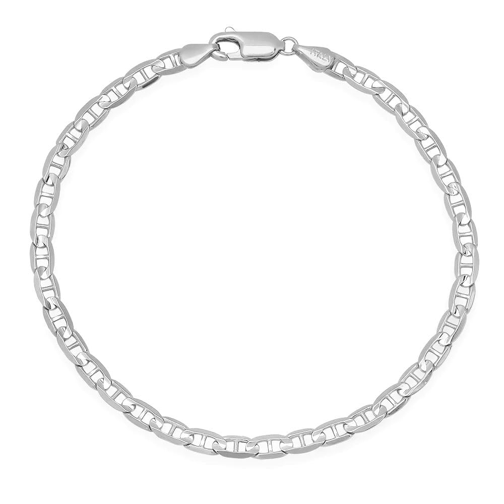 ARGENTO REALE 925 Sterling Silver Solid Flat Mariner bracelet,Sterling Silver bracelet for men & women made in Italy