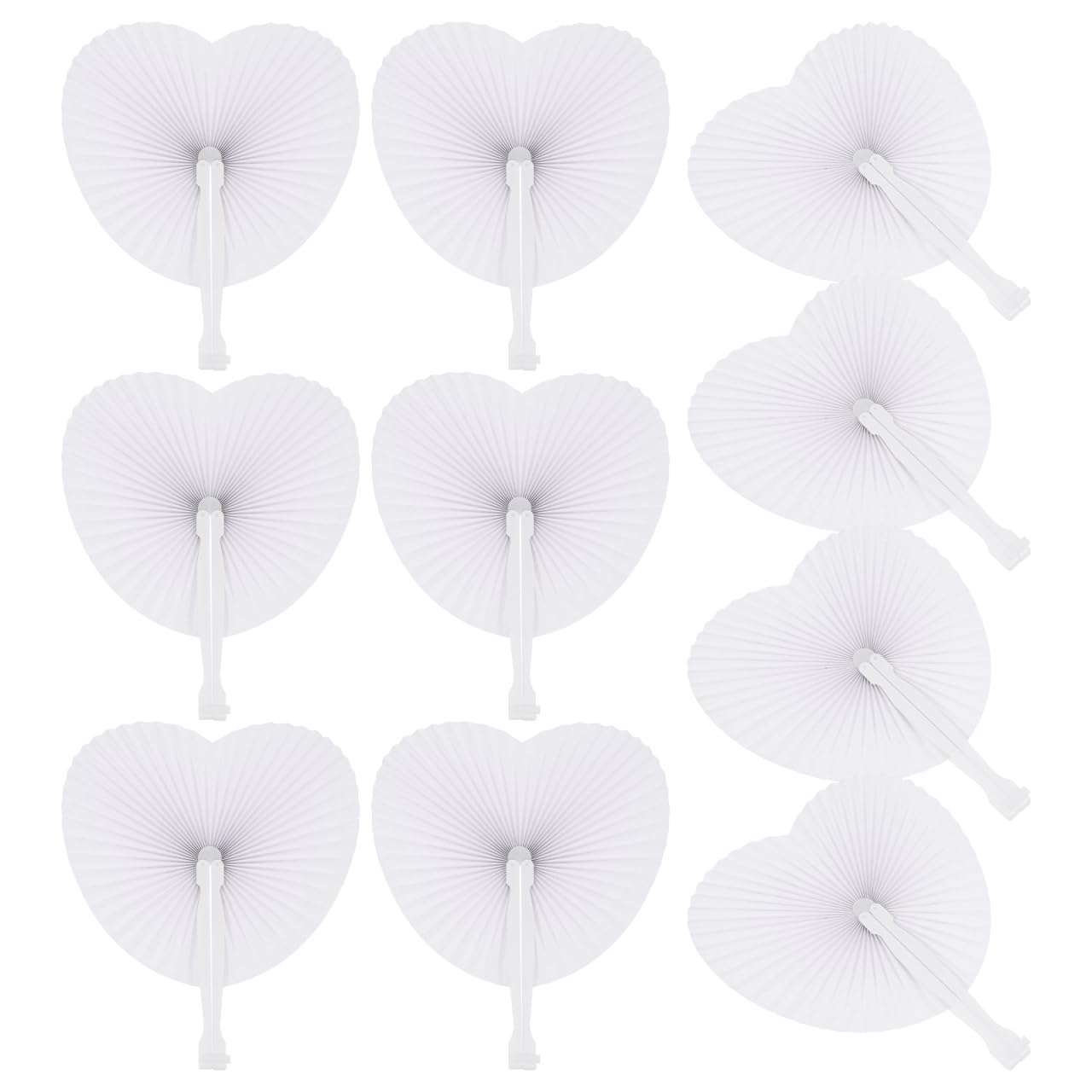 STOBOK 48 Stück weiße Papierfächer Hochzeitsfächer Herzform Malerei Faltfächer Griff für Hochzeit Feier Geburtstag Party Gastgeschenke