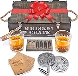 Bullet Whiskey Stones Gift Set by Royal Reserve - Artisan Crafted Bourbon Glasses, Coasters, Crate – Whiskey Gifts - Birthday Gift for Men, Husband, Him, Dad, Boyfriend, Ranger, Hunter