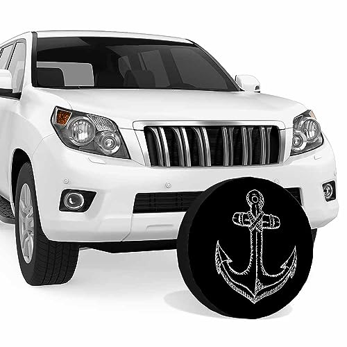 Image of Anchor Pattern Spare Tire Cover Ocean Nautical Ship Anchors Retro Black Weatherproof Universal Wheel Protectors Camper Tire Covers for Trailer Rv Travel(17 inch)