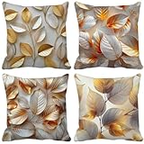 Nordic Throw Pillows Covers 40x40 Set of 4 Leaf Outdoor Pillows Soft Square Sofa Cushion Covers with Hidden Zipper for Outdoor Patio Garden Bench Bedroom Livingroom Couch Home Decor Gifts e16-59
