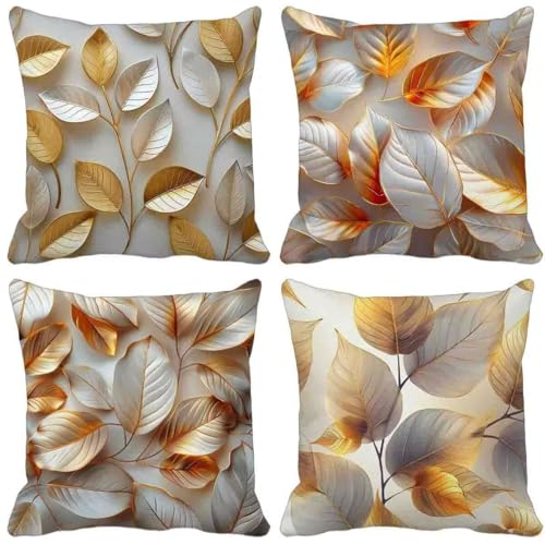 Nordic Throw Pillows Covers 40x40 Set of 4 Leaf Outdoor Pillows Soft Square Sofa Cushion Covers with Hidden Zipper for Outdoor Patio Garden Bench Bedroom Livingroom Couch Home Decor Gifts e16-59