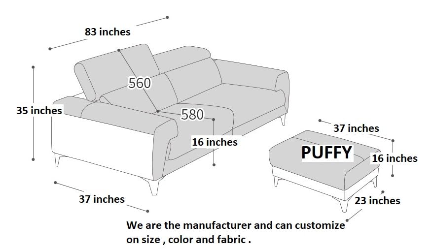 Image of Fabrique Narrow 3 Seater with Puffy Moden Design Leatherette Blue Sofa with Moveable Headrest Sturdy Design with a Lightweight Frame & Stainless Steel Legs | Furniture for Home Office & Living Room