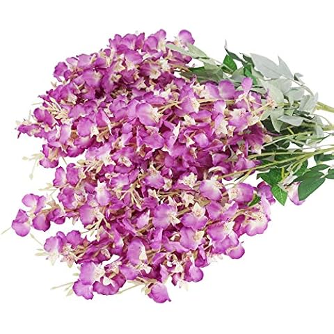 LESHABAYER Artificial Orchid Flowers, 4pcs 43" Hand-Crafted Dancing Flower Lady Orchids Fake Silk Oncidium Floral for Indoor Outdoor Home Wedding Garden Office Decoration (Purple) Cover
