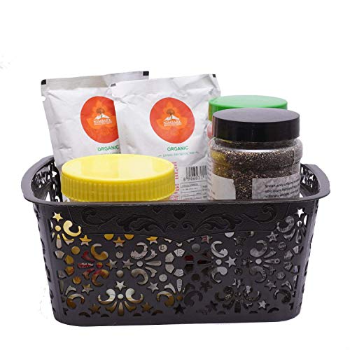Image of Cutting Edge Essentials Plastic Storage Baskets /Shelf /Turkish Rack without Lid - Set of 1 for Fruit Vegetable Bathroom Stationary Home Basket with Handle (Black, Small)