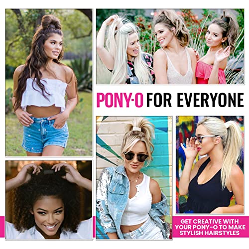 Pony-O Revolutionary Hair Tie Alternative Ponytail Holders - Medium Size For Fine To Normal Hair Or Slightly Thick Hair - 2 Pack Black And Dark Blonde Original Patented Hair Styling Accessories #TOP3